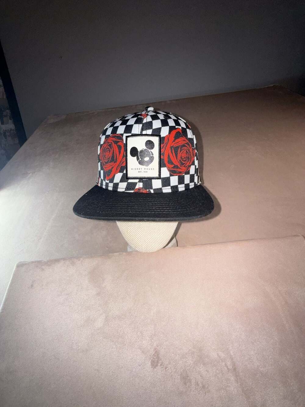 Neff x Disney Mickey Mouse Checkered Red Roses Snapback Cap